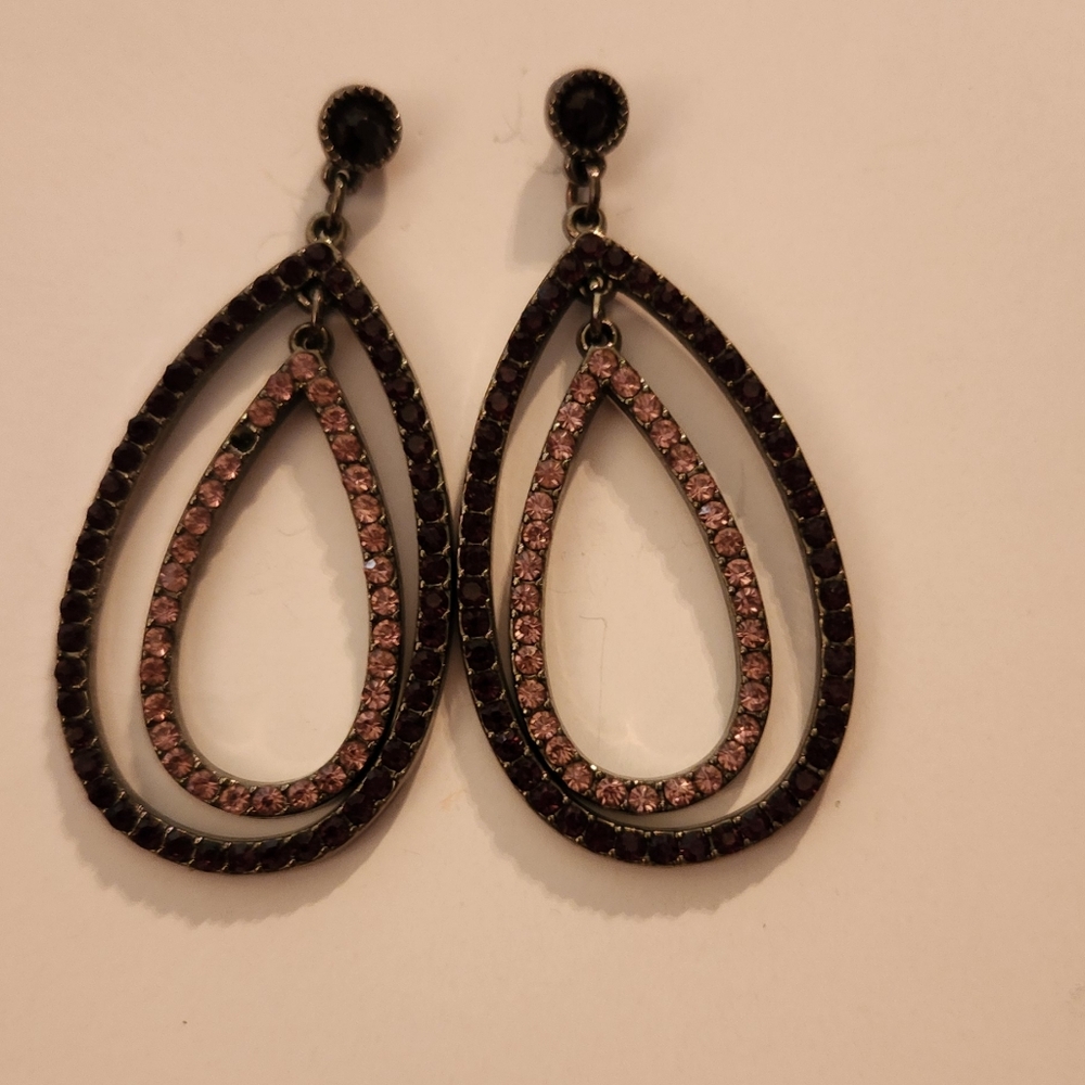 Purple rhinestone dangling earrings